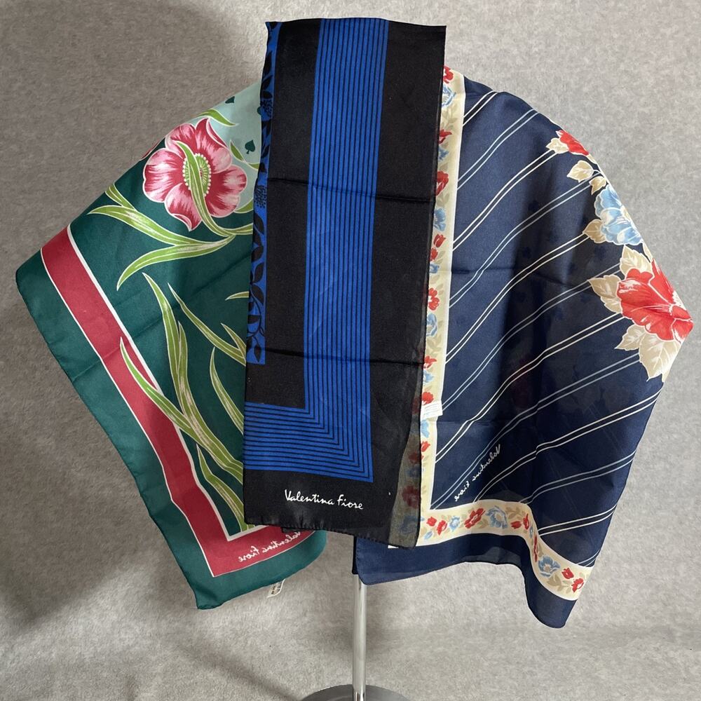 VTG Italian Valentina Fiore Scarves Lot Of 3